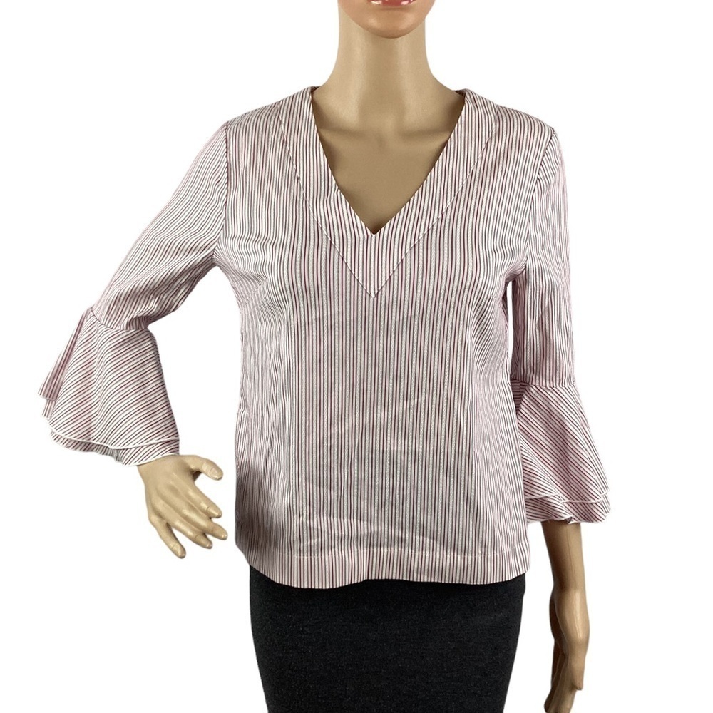 White House Black Market Stripe Carmen Blouse Size 2 Pink Stripe